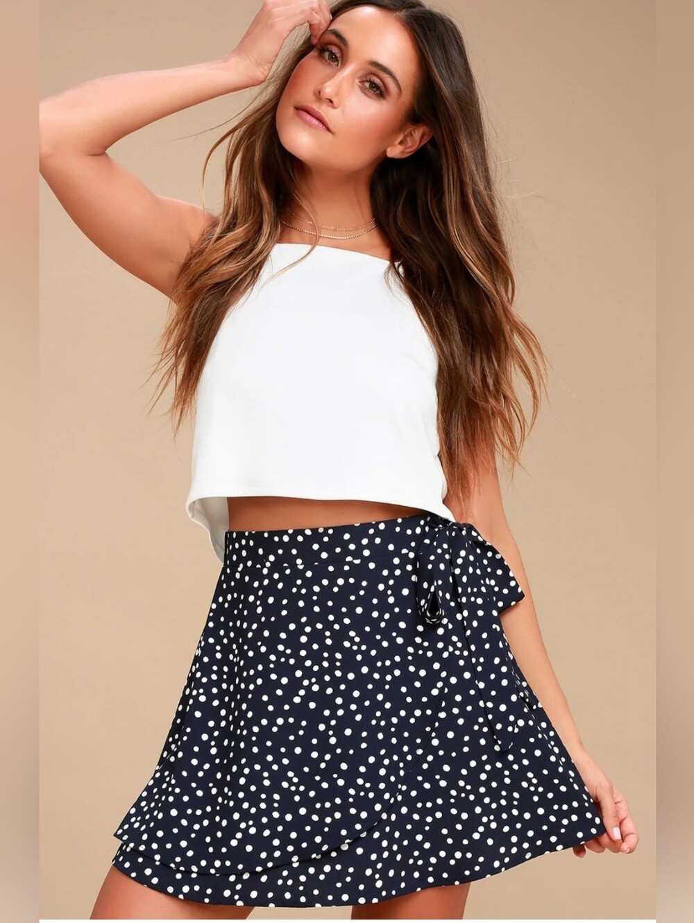 Polka Dot Tie-Waist Black Skirt